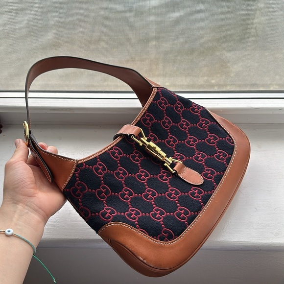 ✨ GUCCI Navy & Burgundy GG Supreme Small 'Jackie 1961' Bag - Picture 6 of 11